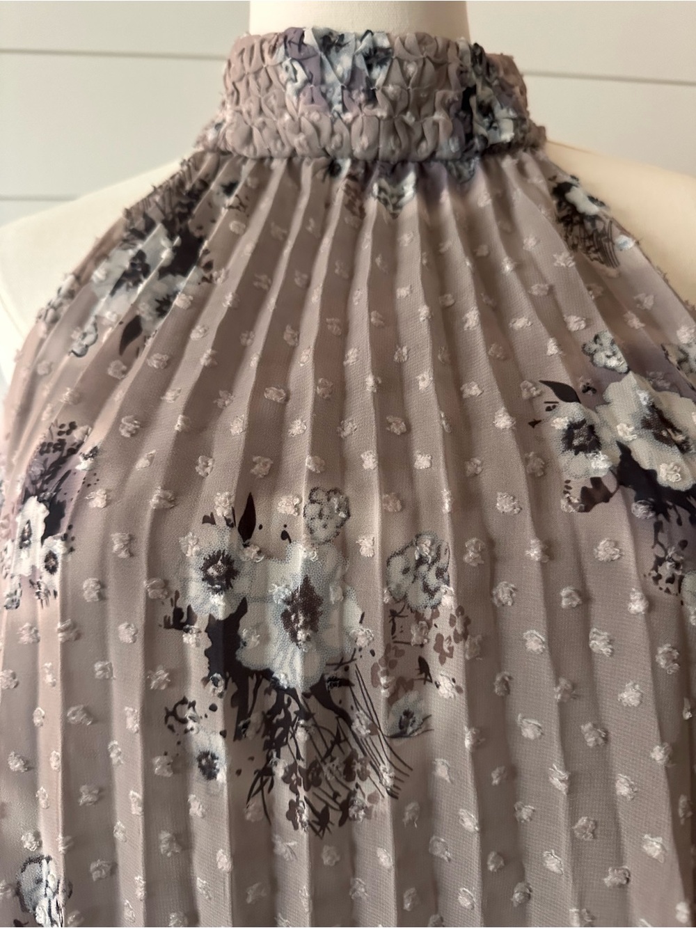bishop + young Taupe Floral Pleated Halter Top - Picture 2 of 5